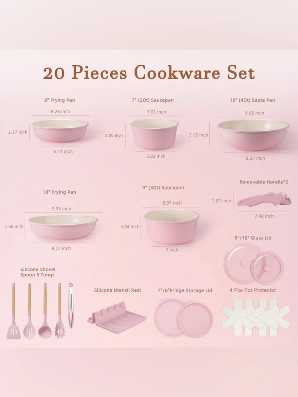 Astercook 20-Piece Ceramic Pots and Pans Set cookware pink